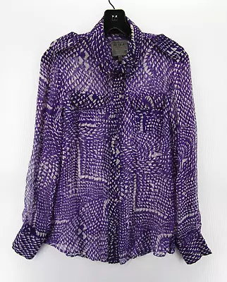 Joes Jeans Shirt Women Small Purple Silk Military Top Button Up Sheer Unisex * - Image 1 of 4