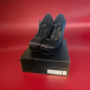 Edle 90er High Plateau schwarze Heels sexy Satin bequeme verstellbare Träger - Bild 1 von 10
