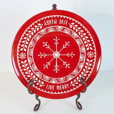 Hallmark Christmas Snowflake Platter Red Live Merry 13.5" Stand Not Included - Image 1 of 4