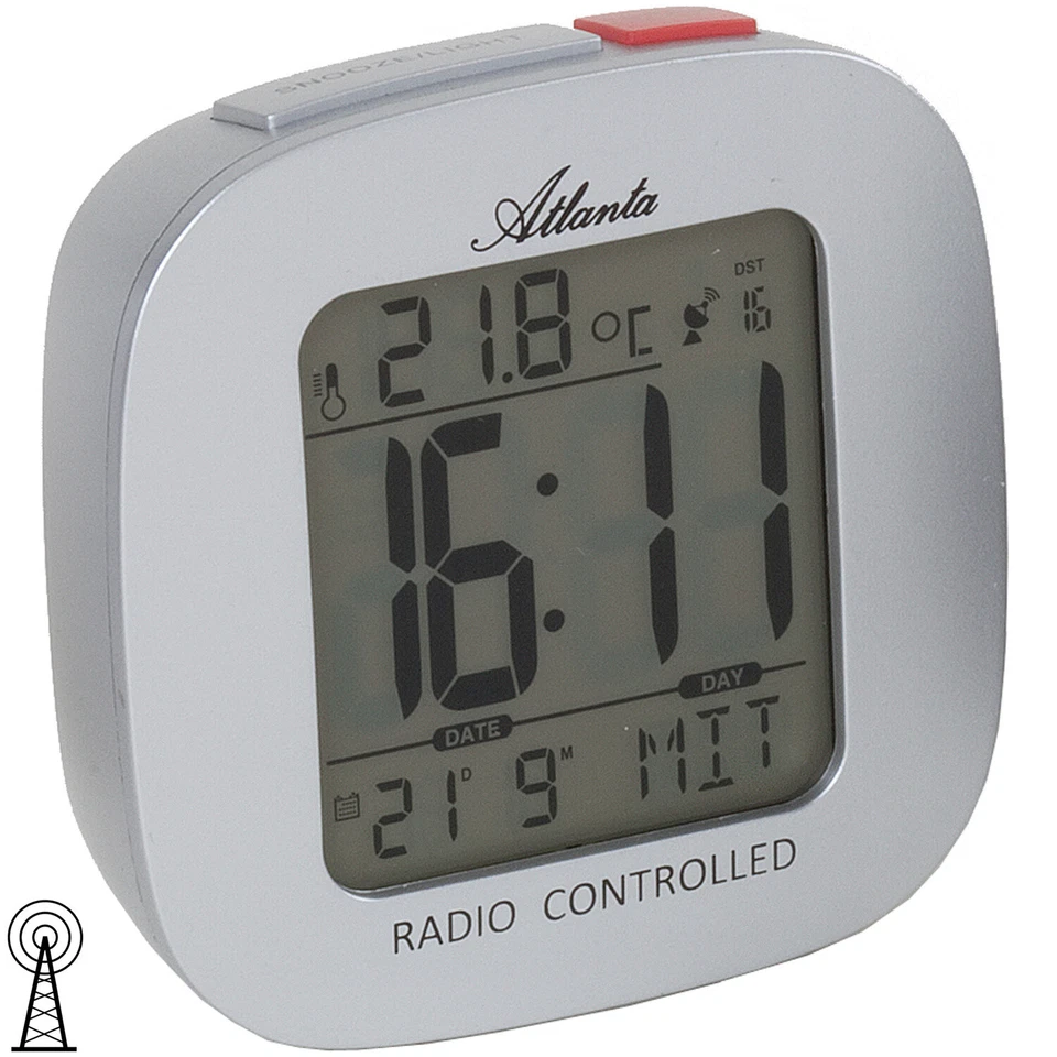 Funkuhr Silberfarben, Temperatur, Datum, Wiederholung ATLANTA 1873/19 - Bild 1 von 1