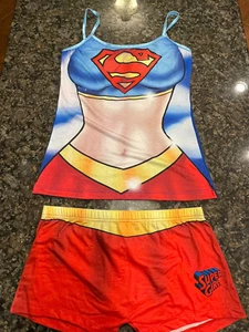 DC Comics Super Girl PAJAMA SET Tank & Panty PAJAMAS Superman LOGO Juniors M - Picture 1 of 7