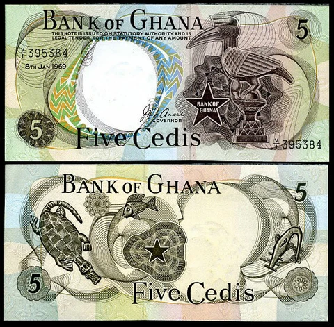 Ghana 5 Cedis 1969 P 11 UNC Cover