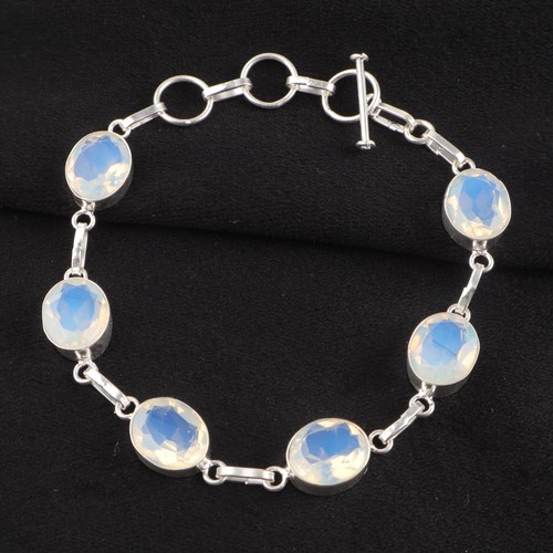 VALENTINO Braccialetto gioiello fatto a mano argento sterling 925 pietra preziosa opale latteo regalo per amore