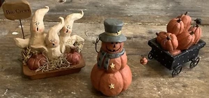 Resin Halloween figurines boo crew ghosts Suzi pumpkin snowman & Wagon - Picture 1 of 7
