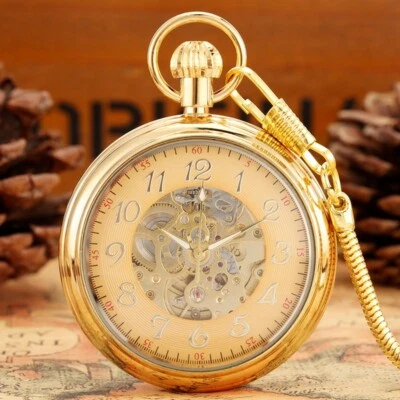 Reloj de Bolsillo Automático Hombre Cara Abierta con Cadena Colgante Llavero Relojes Regalos de Navidad Foto 1 de 4