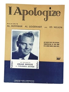 Vintage Sheet Music I Apologize Champ Butler Al Hoffman - Bild 1 von 4