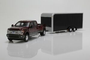 2019 Ford F-350 Dually & Black Box Trailer Car Hauler Truck 1:64 Scale Diecast