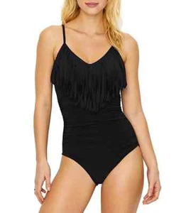 Magicsuit by Miraclesuit schwarz Blaire Fransen gerafft Einteiler Badeanzug 8 neu mit Etikett neu - Bild 1 von 10