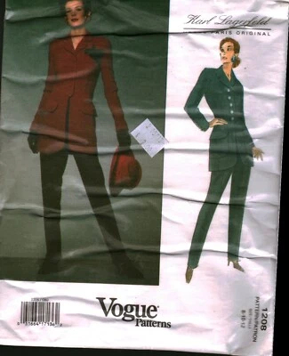 Chaqueta Pantalones Lagerfeld París 1208 Vintage Vogue Patrón Costura Misses Forrados Fuera de Stock Foto 1 de 2