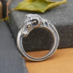Oxidized Sterling Silver Bighorn Skulls Open Ring A3025 - Picture 1 of 12