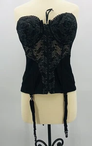 VINTAGE JC PENNEY ADONNA 4 GARTER STRAPLESS BUSTIER 40D BLACK & NUDE - Picture 1 of 12