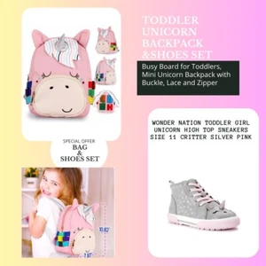 Toddler Girl Unicorn Shoes Size 11 & Busy Board Unicorn Backpack Set New - Picture 1 of 23