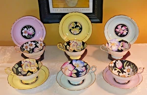 6 Paragon Double Warrant Teacup Sets~ PINK Tulips BLUE Clematis YELLOW Hibiscus - Picture 1 of 18