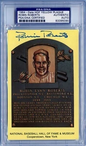 Robin Roberts Signed Baseball Yellow Hall Of Fame Plaque Postcard PSA/DNA HOF - Picture 1 of 2