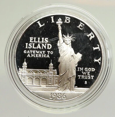 1986 S UNITED STATES Ellis Island Statue Liberty Proof Silver Dollar Coin i94833 - Image 1 of 3