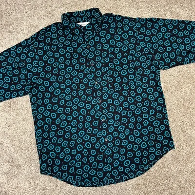 Vintage Abstract Geometric Button Shirt Men Large Made In USA Expedicion Moda - Image 1 of 4