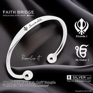 925 Silver Sikh Cuff ID Bangle Bracelet✔️Khanda✔️Ek Onka✔️Quality✔️ Solid - Picture 1 of 11