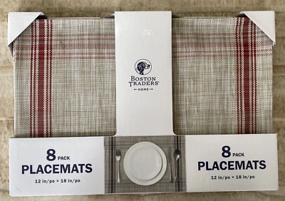 Boston Traders Home 8 Pk of Placemats 18"X12" Indoor/Outdoor Natural Red Stripe - Image 1 of 4