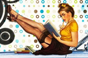 Vintage Fridge Toolbox Magnet (3X2) Classic Pin-up Girl Bookworm Book Librarian - Picture 1 of 3