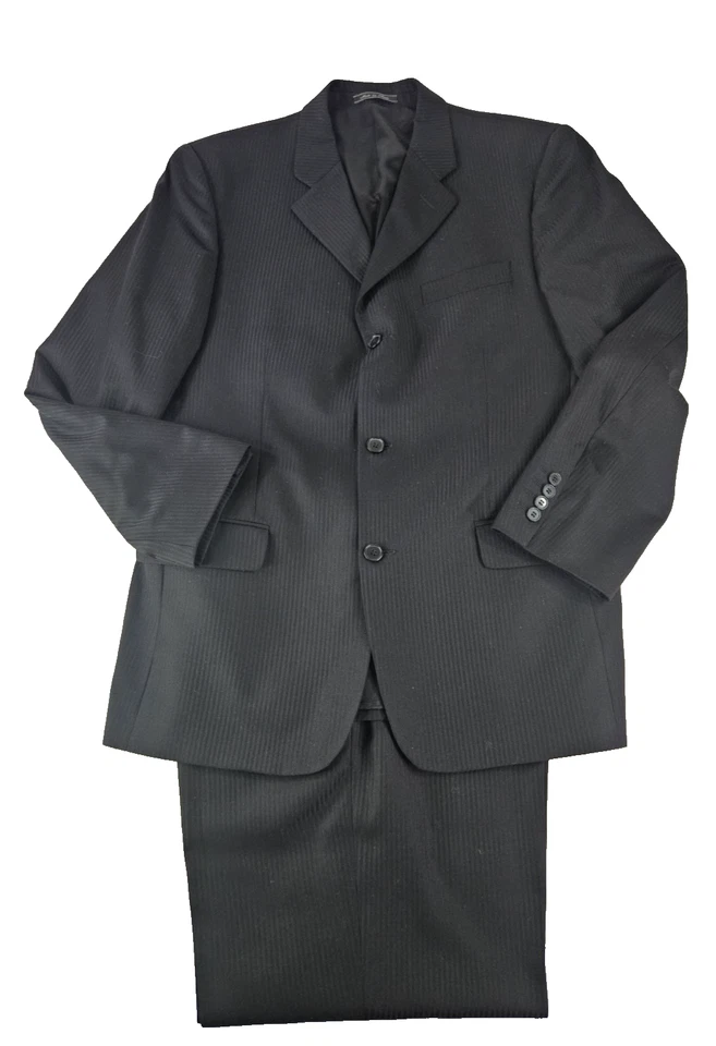 Bachrach 羊毛套装意大利男式 42R 黑色针条纹打褶前裤 36Wx28.5 — 第 1/4 张图片