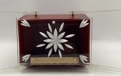 Mid Century Carved Lucite Purse Floral Lid Tortoiseshell Body Clear Handles - Image 1 of 4