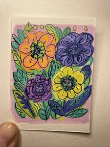 Aceo pintura original, flores, acrílico, 2,5” x 3,5”, miniatura - Imagen 1 de 3