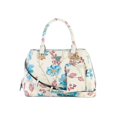 Bolso de Mano Guess Micaela Mediano Blanco Floral Blanco Azul  Foto 1 de 4
