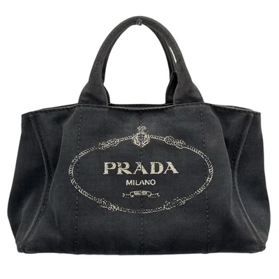 Prada Canapa Top Handle Black Denim Canvas 2Way Tote Bag with Crossbody Strap - Image 1 of 4