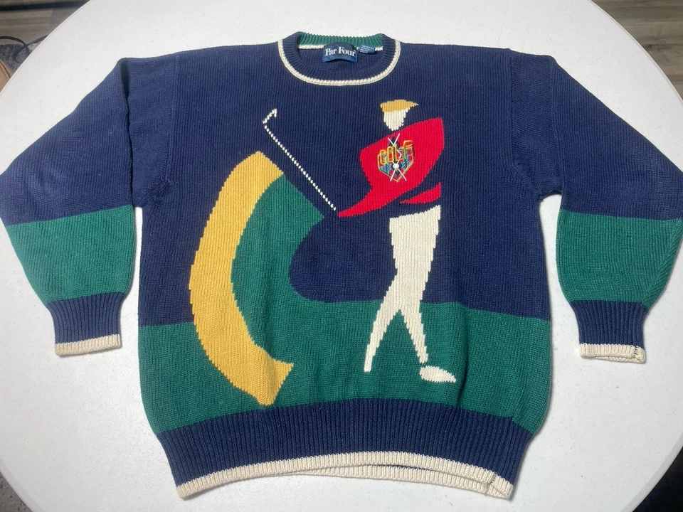 Suéter tejido de golf vintage par cuatro para hombre bloque de colores grande años 90 pulóver Foto 1 de 4