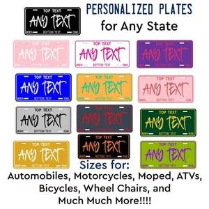 Any State Any Color Personalized Metal LICENSE PLATE TAG Auto Motorcycle Bike - Picture 1 of 34