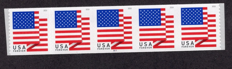 2018 Forever Flag coil strip of 5, #B111 Scott #5261, Mint NH - Image 1 of 1