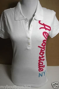 CAMISETA POLO AEROPOSTALE BLANCA LOGO BORDADO MEDIO BOTÓN FRONTAL NUEVA CON ETIQUETAS - Imagen 1 de 4