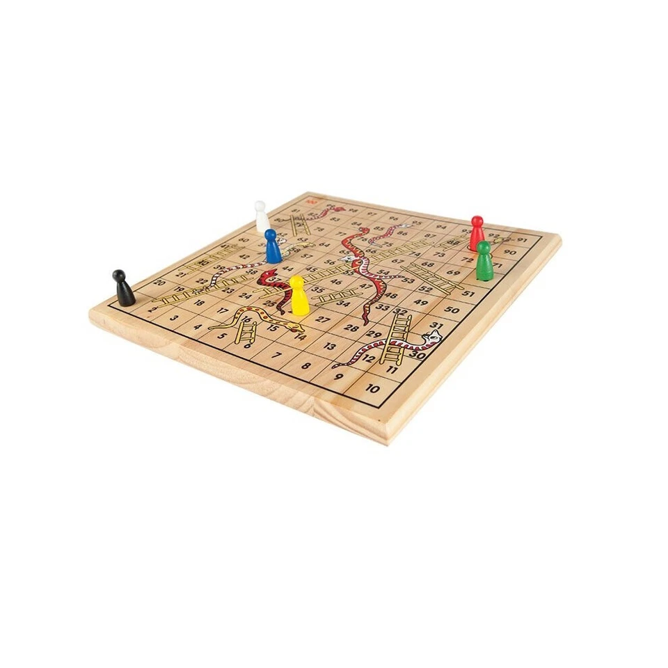 Traditional Wooden Snakes and Ladders Board Game Ludo on The Other Side