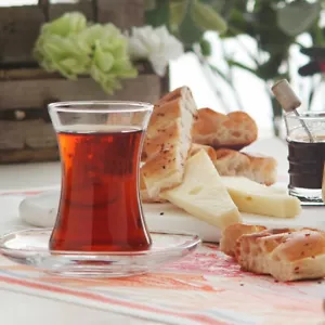 Turkish Tea Cup Set, Traditional Tea Glasses and Saucers Set, 5.25 oz, 6 Glasses - Picture 1 of 6