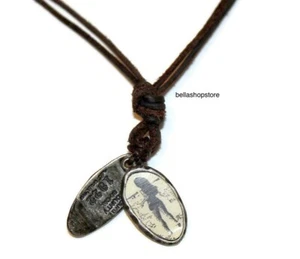 Hollister Necklace Double Leather Choker Bikini Girl Pendant & Metal Tag Vintage - Picture 1 of 1