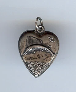 VINTAGE STERLING SILVER SAILFISH PUFFY HEART CHARM - Picture 1 of 2