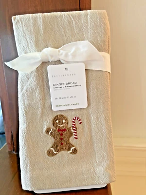 Pottery barn Holiday Gingerbread Candy Cane￼Party Napkin Christmas Tree SET 4 , - Image 1 of 4