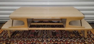 Vtg. MCM Blonde 2 Tier Coffee table formica laminate curved atomic Danish - Picture 1 of 12