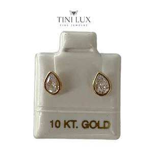 10K REAL GOLD- Earrings Studs Yellow Gold 10K Screwback DROP Silhouette - Picture 1 of 3