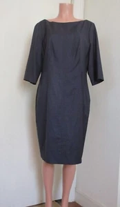 BOSS HUGO BOSS DOKOS BLUE/BROWN CHECK WOOL 1/2 SLEEVE SHEATH DRESS, SIZE US 14 - Picture 1 of 11