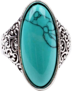 Women'S Fashion Created-Turquoise Ring Tibet Silver Plated Gothic Stone Rings - Picture 1 of 12