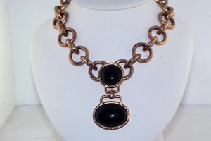 Designer ARELLA 925 Sterling Silver Gold Vermeil Black Onyx Pendant Necklace - Picture 1 of 7