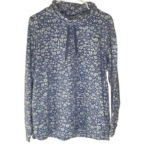 Isaac Mizrahi Live Top Womens S Blue/White Cowl Neck Pullover Cotton Blend - Picture 1 of 15