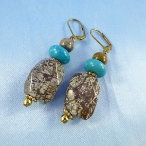 Natural-Stones Dangle Earrings Lever Hook & Tiger’s Eye Earthly Gems - Picture 1 of 8