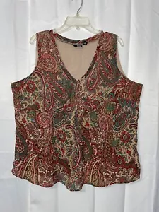 Damenbluse mehrfarbig ärmellos Erdtöne Paisley seitlicher Reißverschluss edel Größe 2X - Bild 1 von 16