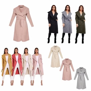 Italienischer langer Damen-Trenchcoat Oversize-Mantel mit Gürtel Wasserfall Mantel Jacke 8-14 - Bild 1 von 14
