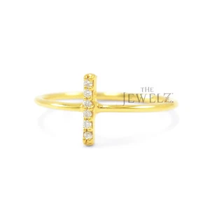 Anello Minimalista Oro 14K 0,04 CT VS/F-G Diamante Barra 8mm - Il Gioiello - Foto 1 di 3
