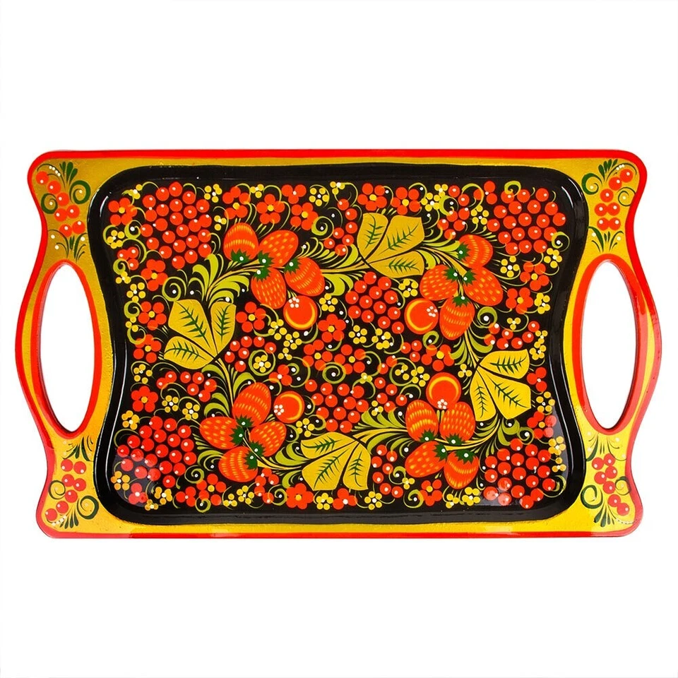 Khokhloma Wooden Serving Tray 9"x15" Handmade Rectangle Tray Хохлома Поднос - Image 1 of 1