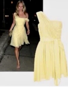 TOPSHOP KATE MOSS YELLOW CORSET CHIFFON DRESS VtG WEDDING MINI ONE SHOULDER 10 - Picture 1 of 17