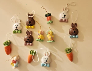 Lot of 13 Small Easter Ornaments Bunnies Rabbit Carrots Chicks - Picture 1 of 4